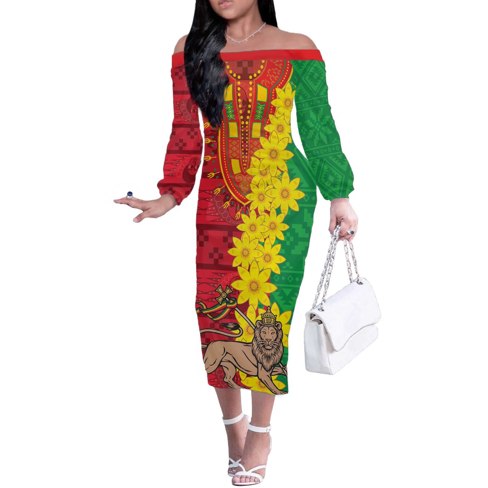 Ethiopia Enkutatash Melkam Addis Amet Off The Shoulder Long Sleeve Dress With Bidens Macroptera