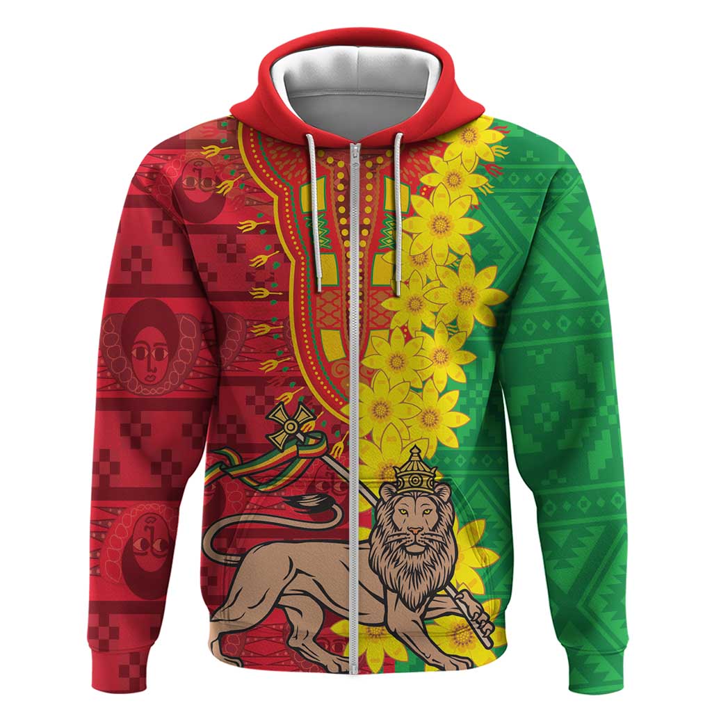 Ethiopia Enkutatash Melkam Addis Amet Zip Hoodie With Bidens Macroptera - Wonder Print Shop