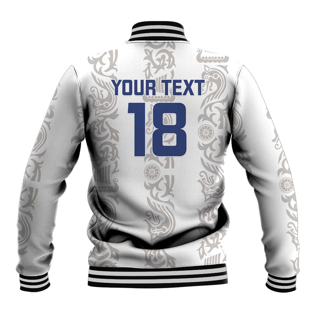 Custom York Minstrel Spirit Baseball Jacket Norse Viking Pattern White Version - Wonder Print Shop