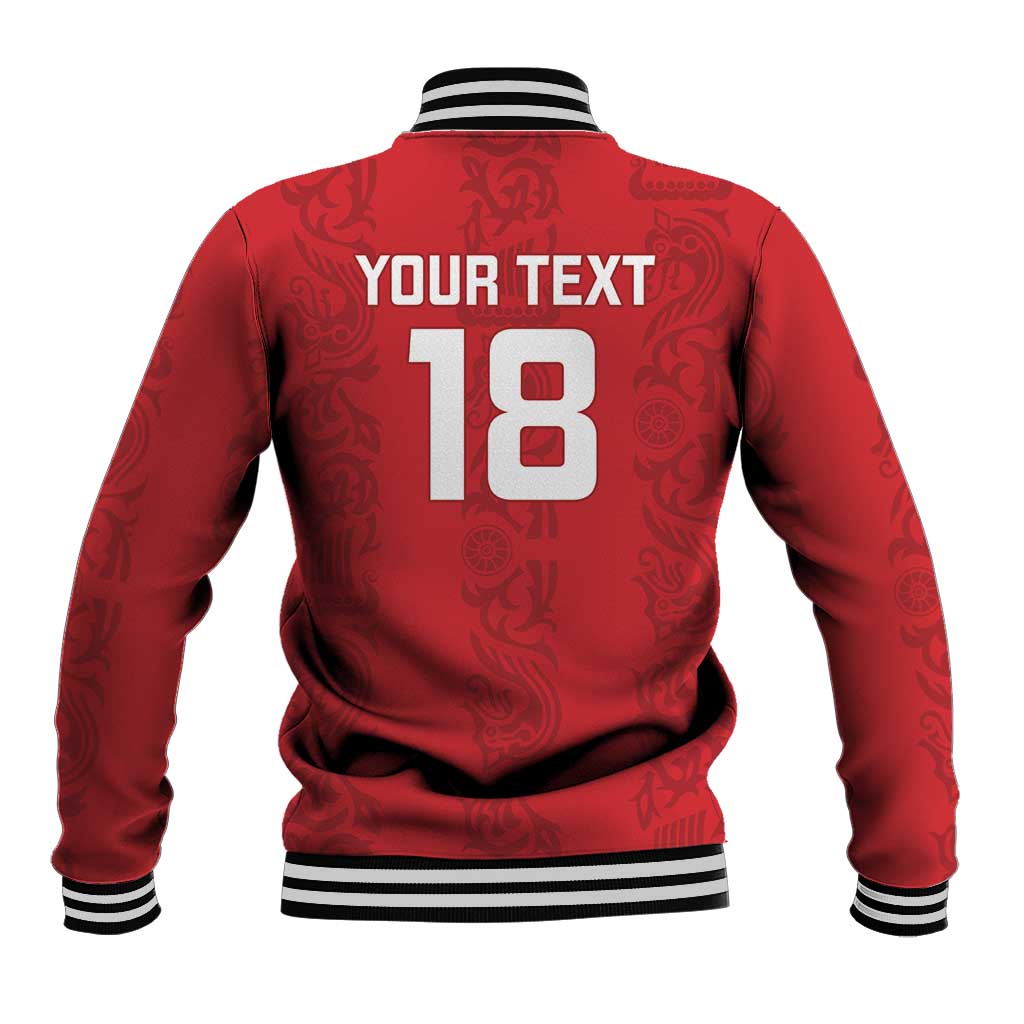 Custom York Minstrel Spirit Baseball Jacket Norse Viking Pattern Red Version - Wonder Print Shop