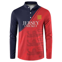 Red and navy cricket button sweatshirt with 'JERSEY CRICKET' front print and crest