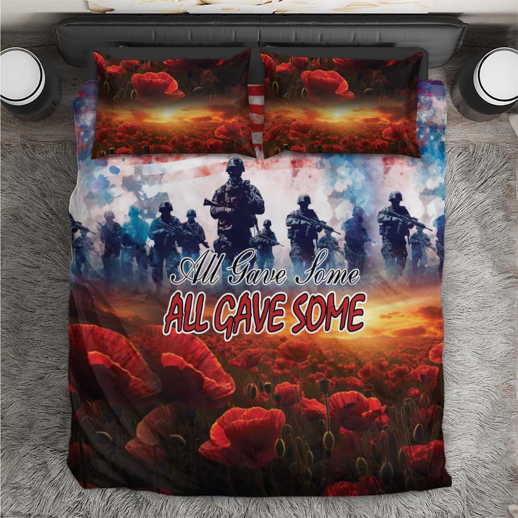 Poppy and soldier print bedding set with “All Gave Some” on duvet and two pillows