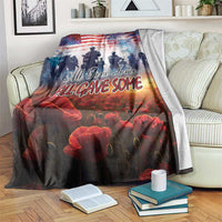 USA Veterans Day blanket with American flag, soldiers, and red poppy flowers
