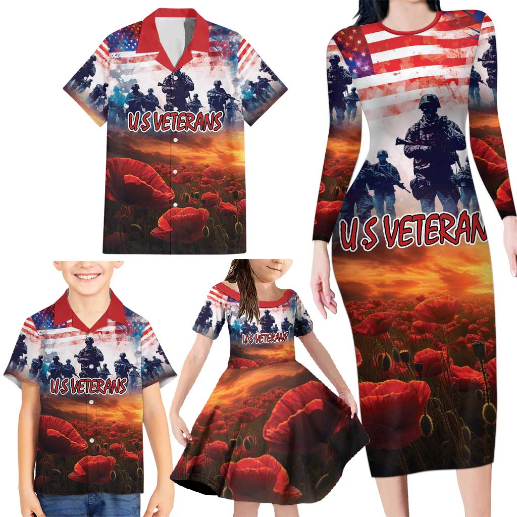 USA Veterans Day Family Matching Long Sleeve Bodycon Dress and Hawaiian Shirt All Gave Some With Poppy Patterns - Wonder Print Shop