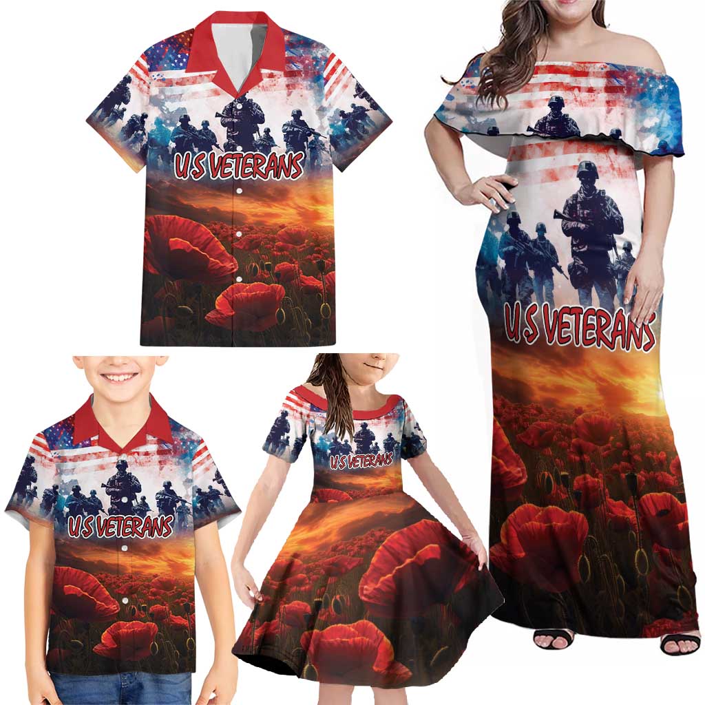 USA Veterans Day Family Matching Off Shoulder Maxi Dress and Hawaiian Shirt All Gave Some With Poppy Patterns - Wonder Print Shop