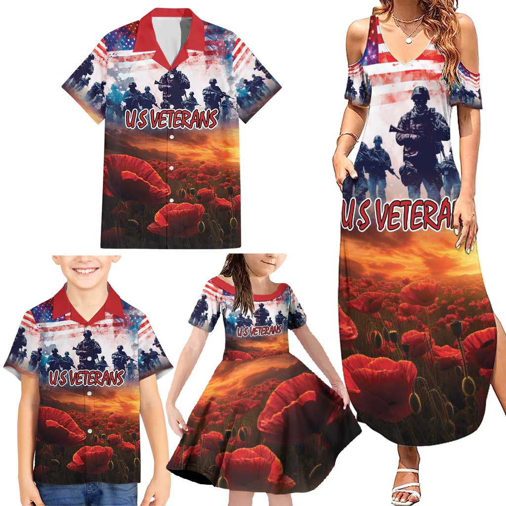 USA Veterans Day Family Matching Summer Maxi Dress and Hawaiian Shirt All Gave Some With Poppy Patterns