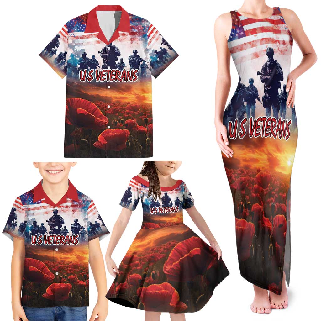 USA Veterans Day Family Matching Tank Maxi Dress and Hawaiian Shirt All Gave Some With Poppy Patterns