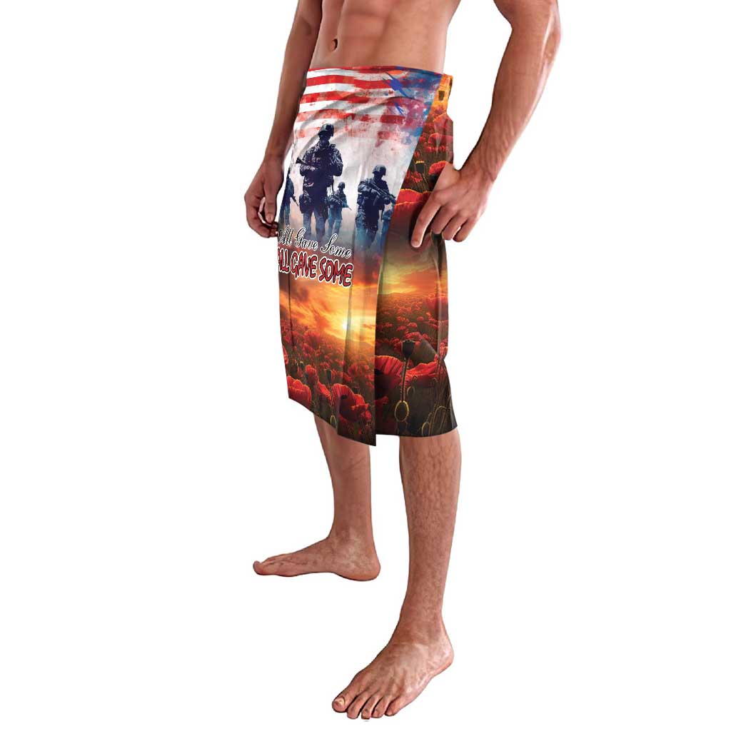 Red, blue and orange lavalava sarong with flag band and soldier/poppy print
