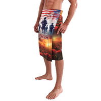 Red, blue and orange lavalava sarong with flag band and soldier/poppy print