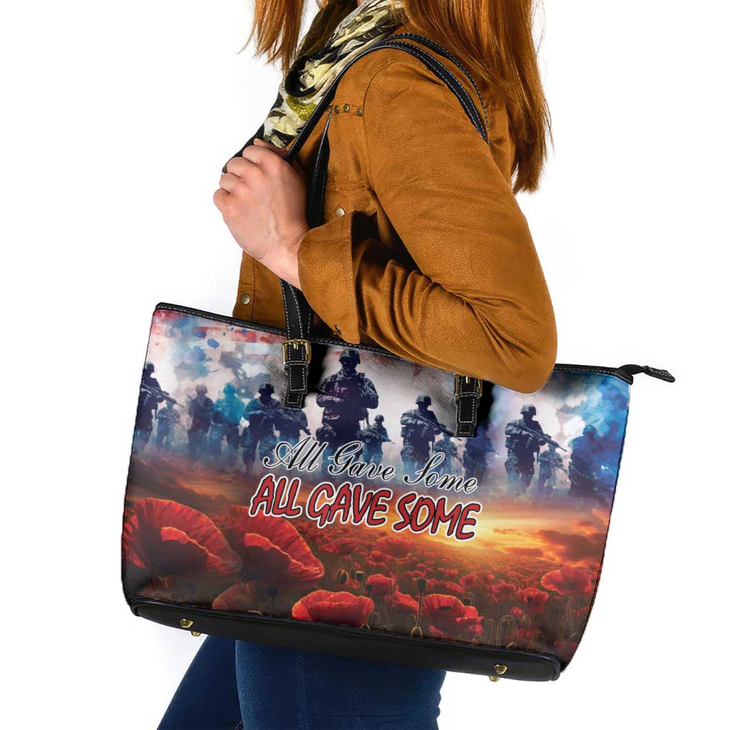 USA Veterans Day Leather Tote Bag All Gave Some With Poppy Patterns