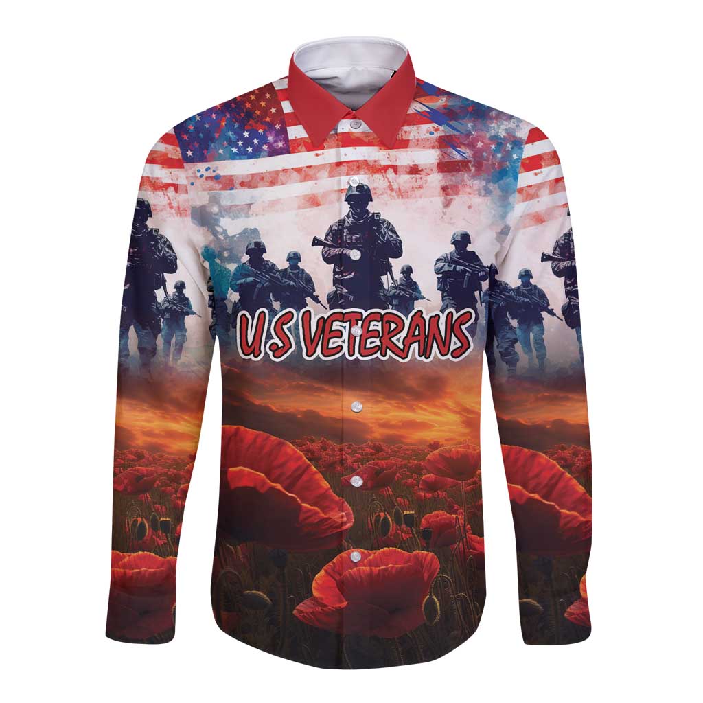 USA Veterans Day Long Sleeve Button Shirt All Gave Some With Poppy Patterns