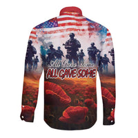 Unisex long sleeve button shirt back with flag soldiers, All Gave Some text, poppies