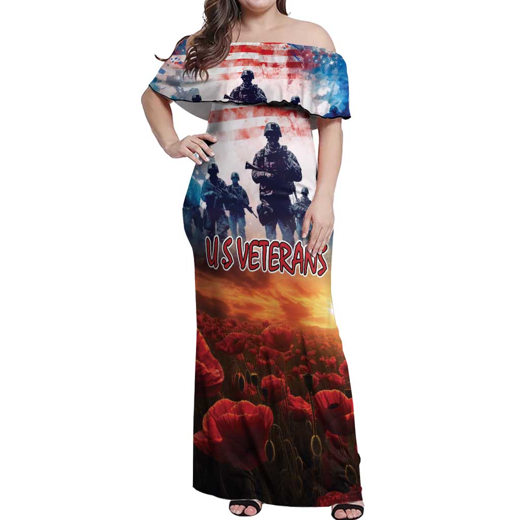 USA Veterans Day Off Shoulder Maxi Dress All Gave Some With Poppy Patterns