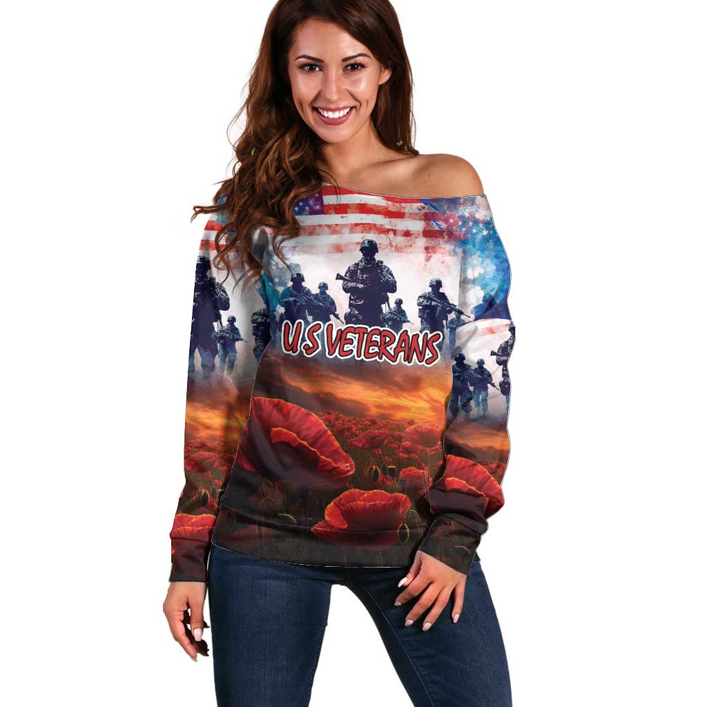 USA Veterans Day Off Shoulder Sweater All Gave Some With Poppy Patterns