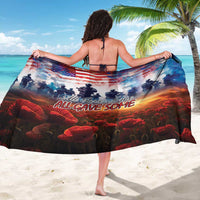 Red/blue veterans sarong, American flag print with soldier silhouettes and poppy field