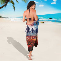 Red/blue veterans sarong wrap with tied back, American flag and soldier poppy print