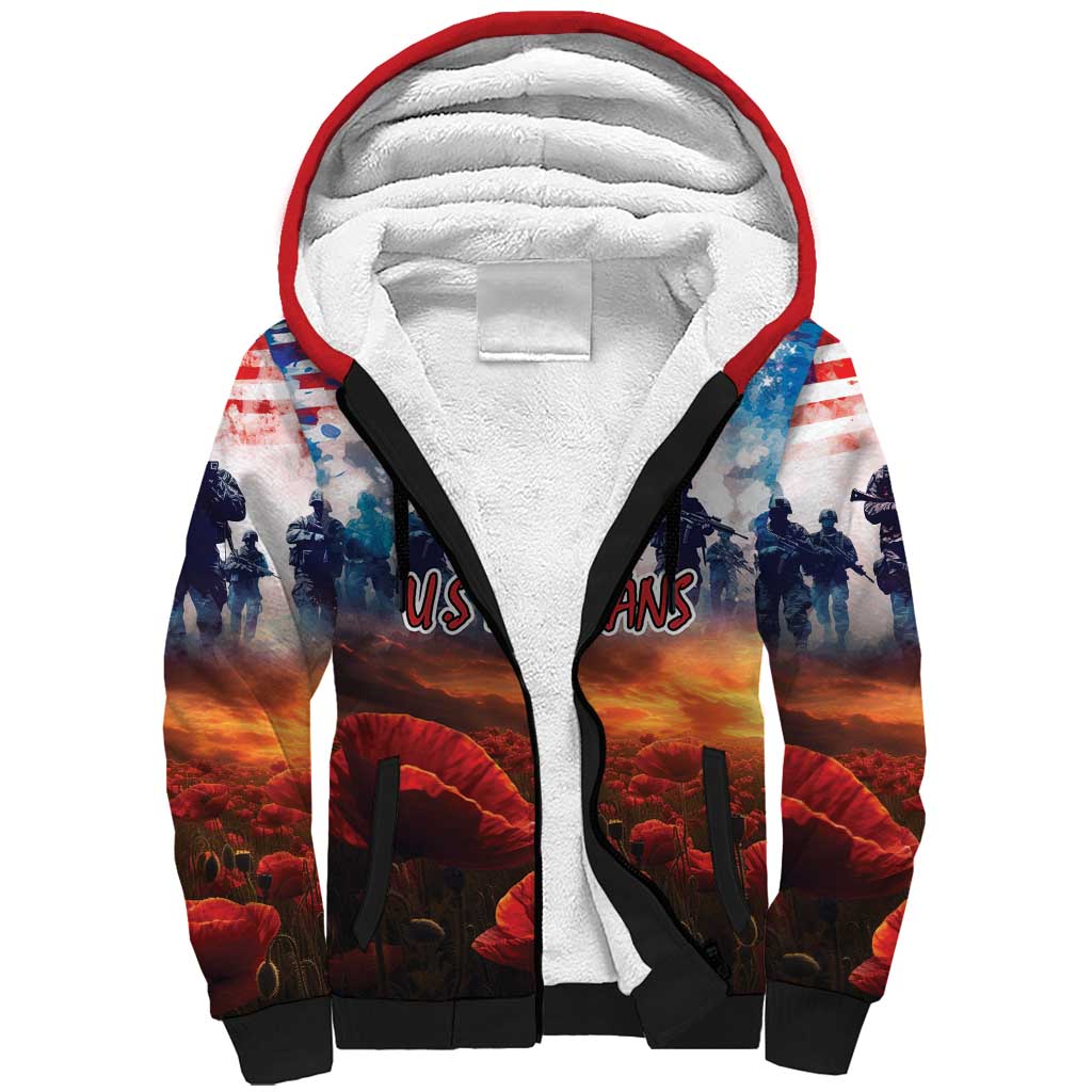 USA Veterans Day Sherpa Hoodie All Gave Some With Poppy Patterns