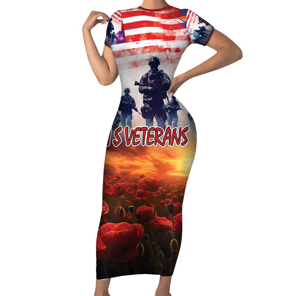 USA Veterans Day Short Sleeve Bodycon Dress All Gave Some With Poppy Patterns