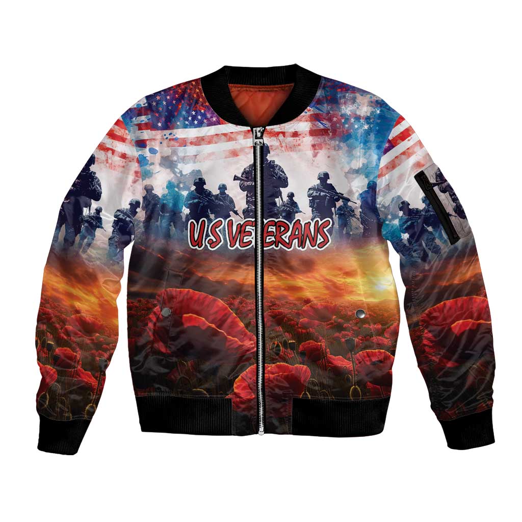 USA Veterans Day Sleeve Zip Bomber Jacket All Gave Some With Poppy Patterns