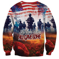 Unisex crewneck sweatshirt with flag and soldiers graphic, All Gave Some text