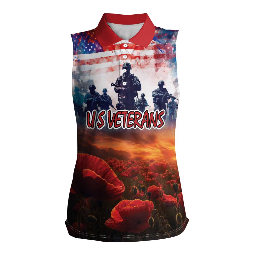 USA Veterans Day Women Sleeveless Polo Shirt All Gave Some With Poppy Patterns