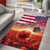 USA Veterans Day Area Rug Poppy Flowers With Flag Grunge