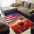 USA Veterans Day Area Rug Poppy Flowers With Flag Grunge