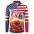 USA Veterans Day Button Sweatshirt Poppy Flowers With Flag Grunge - Wonder Print Shop