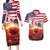 USA Veterans Day Couples Matching Long Sleeve Bodycon Dress and Hawaiian Shirt Poppy Flowers With Flag Grunge - Wonder Print Shop