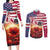 USA Veterans Day Couples Matching Long Sleeve Bodycon Dress and Long Sleeve Button Shirt Poppy Flowers With Flag Grunge - Wonder Print Shop