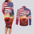 USA Veterans Day Couples Matching Long Sleeve Bodycon Dress and Long Sleeve Button Shirt Poppy Flowers With Flag Grunge - Wonder Print Shop