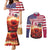 USA Veterans Day Couples Matching Mermaid Dress and Long Sleeve Button Shirt Poppy Flowers With Flag Grunge