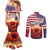 USA Veterans Day Couples Matching Mermaid Dress and Long Sleeve Button Shirt Poppy Flowers With Flag Grunge