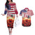 USA Veterans Day Couples Matching Off The Shoulder Long Sleeve Dress and Hawaiian Shirt Poppy Flowers With Flag Grunge - Wonder Print Shop