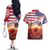 USA Veterans Day Couples Matching Off The Shoulder Long Sleeve Dress and Hawaiian Shirt Poppy Flowers With Flag Grunge - Wonder Print Shop