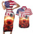 USA Veterans Day Couples Matching Short Sleeve Bodycon Dress and Hawaiian Shirt Poppy Flowers With Flag Grunge - Wonder Print Shop