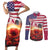 USA Veterans Day Couples Matching Short Sleeve Bodycon Dress and Long Sleeve Button Shirt Poppy Flowers With Flag Grunge - Wonder Print Shop