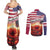 USA Veterans Day Couples Matching Summer Maxi Dress and Long Sleeve Button Shirt Poppy Flowers With Flag Grunge - Wonder Print Shop