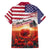 USA Veterans Day Family Matching Off The Shoulder Long Sleeve Dress and Hawaiian Shirt Poppy Flowers With Flag Grunge - Wonder Print Shop