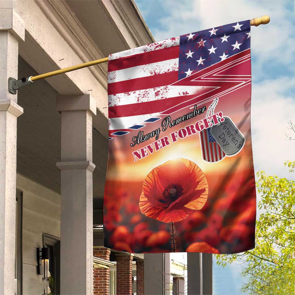 USA Veterans Day Garden Flag Poppy Flowers With Flag Grunge