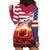 USA Veterans Day Hoodie Dress Poppy Flowers With Flag Grunge - Wonder Print Shop