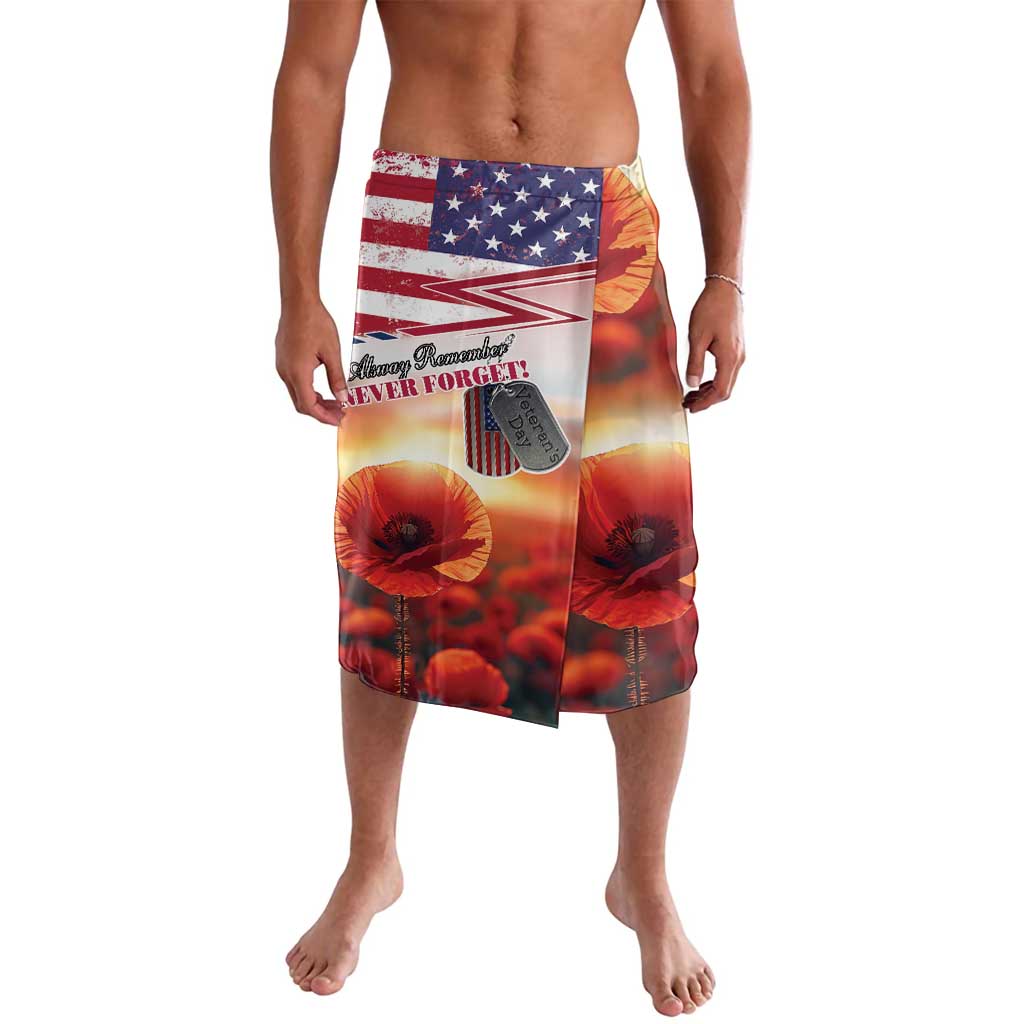 USA Veterans Day Lavalava Poppy Flowers With Flag Grunge