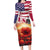 USA Veterans Day Long Sleeve Bodycon Dress Poppy Flowers With Flag Grunge