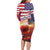 USA Veterans Day Long Sleeve Bodycon Dress Poppy Flowers With Flag Grunge