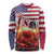 USA Veterans Day Long Sleeve Shirt Poppy Flowers With Flag Grunge