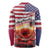 USA Veterans Day Long Sleeve Shirt Poppy Flowers With Flag Grunge