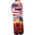 USA Veterans Day Off Shoulder Maxi Dress Poppy Flowers With Flag Grunge