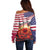 USA Veterans Day Off Shoulder Sweater Poppy Flowers With Flag Grunge