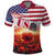 USA Veterans Day Polo Shirt Poppy Flowers With Flag Grunge