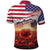 USA Veterans Day Polo Shirt Poppy Flowers With Flag Grunge